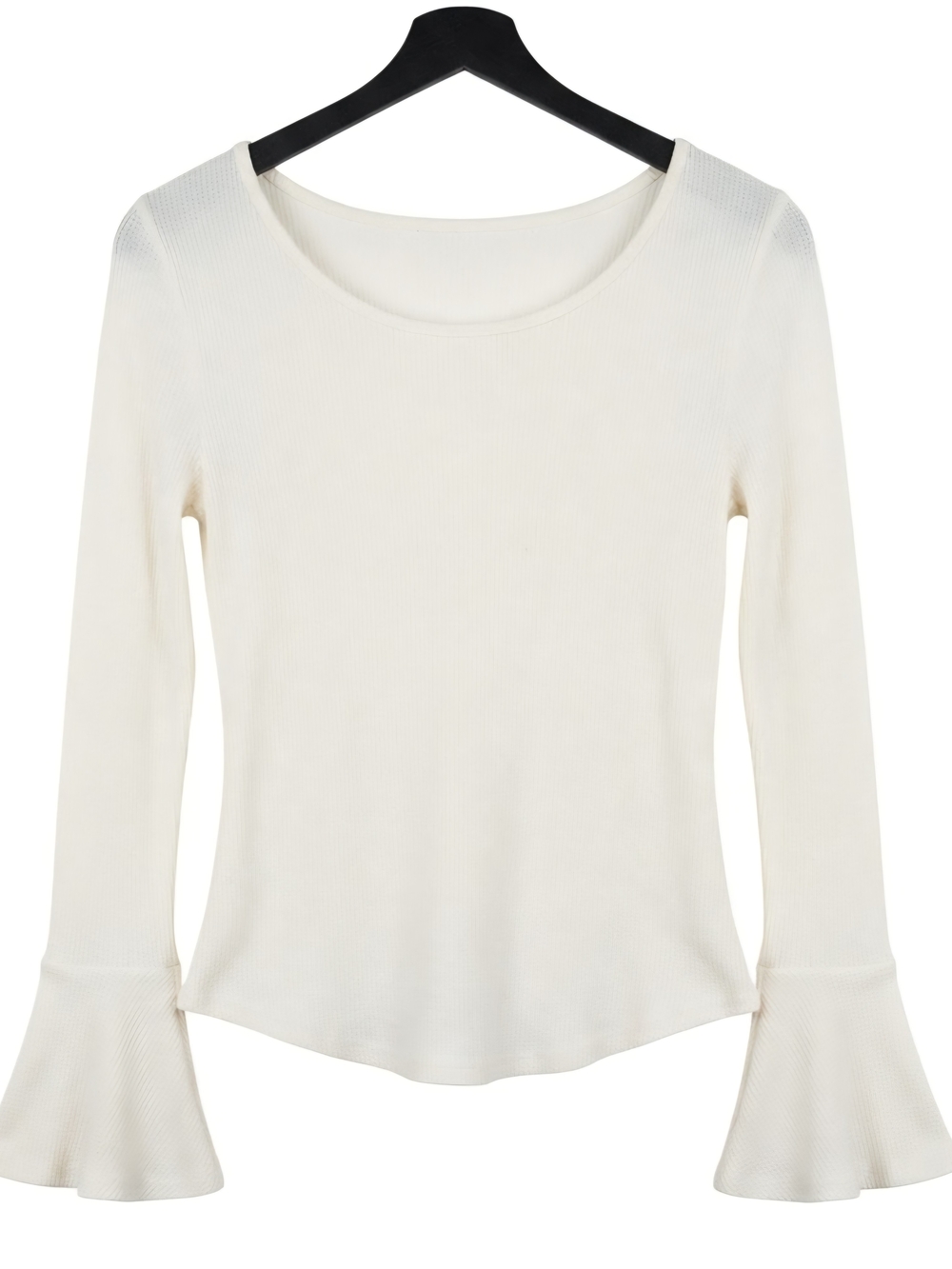 H&M Off-White Scoop Neck Long Sleeve Top with Fluted Cuffs